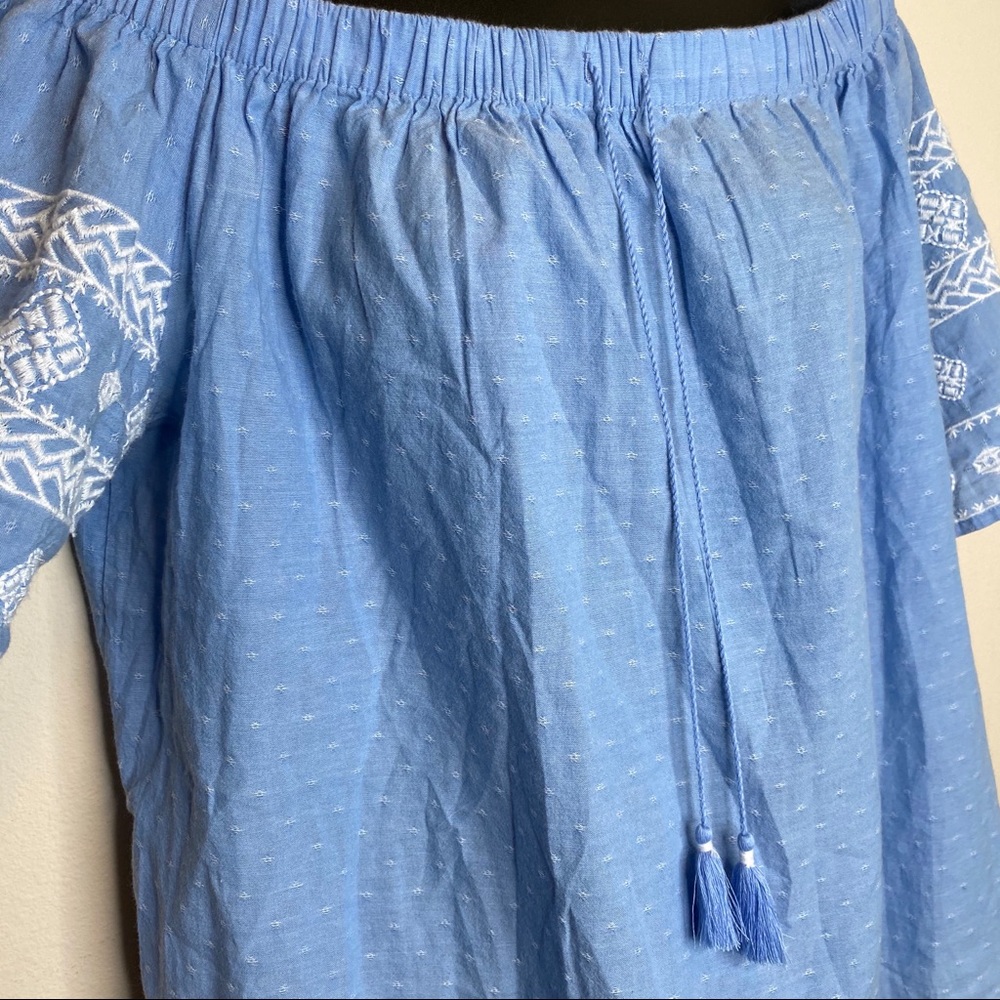 Old Navy Light Blue Off Shoulder Embroidered Top - Picture 5 of 8